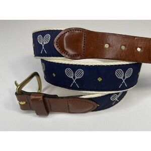 leather Man Ltd Tennis Belt Leather Brass Navy Canvas Mens Size 34
